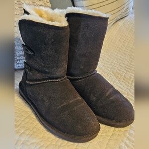 BearPaw Brown Suede Shearling Womens Boots, Size 8